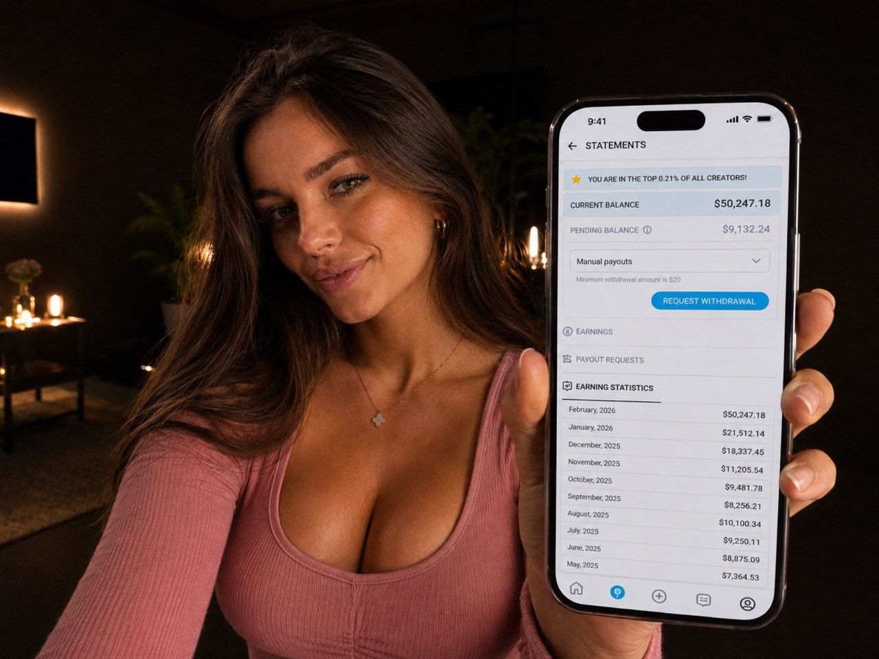 Creator showing earnings on phone